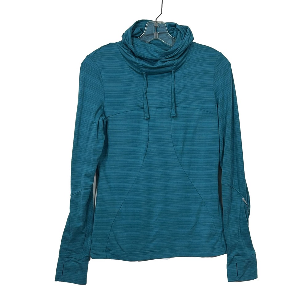 Mondetta Teal Striped‎ Cowl Neck Long Sleeve Thumbhole Activewear Top Womens S